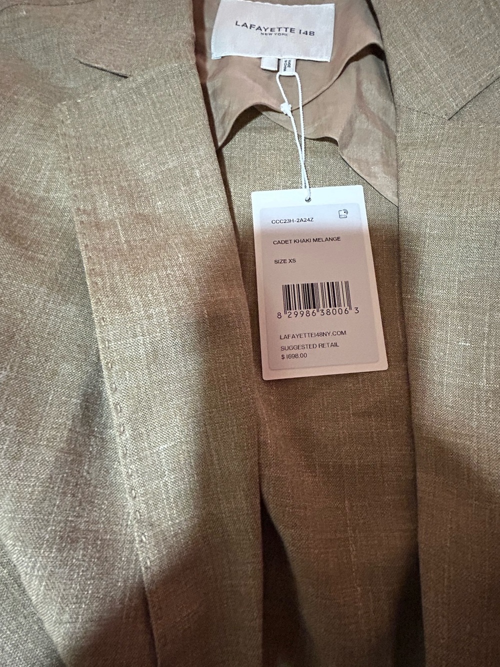 NWT Lafayette 148 New York Wool Silk Linen Notch Lapel Long Duster Coat Cadet Kh - Picture 10 of 11